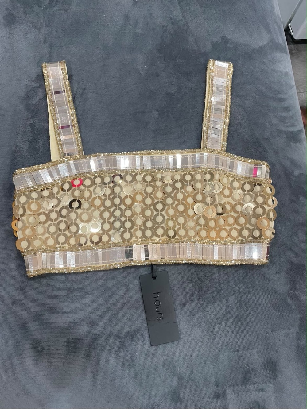 Gold Sequin Bandeau Bralette with Beaded Trim